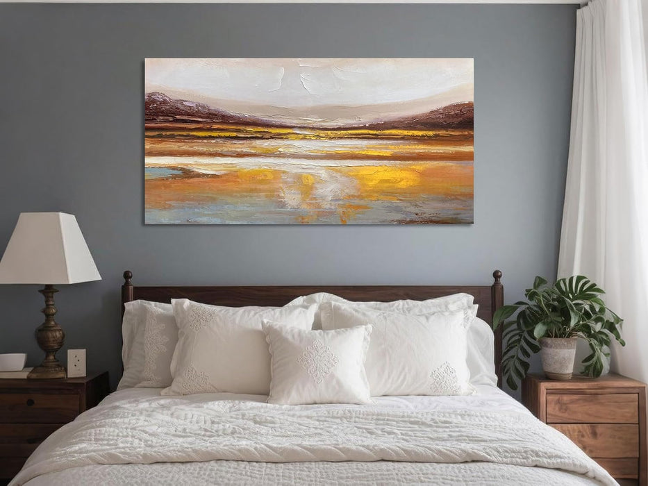 Abstract Wall Art Canvas Texture Strokes Extra Large 58"X29"- Aesthetics Painting for Living Room Warm Earth Tone Soft Artwork Framed Picture Bedroom Home Office Kitchen Dining Room Wall Decor