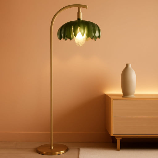 Glass Floor Lamp for Living Room,Bedroom,Mid Century Modern Standing Lamp with Remote,Dimmable Gold Tall Lamp Green Vintage Retro Arc Flower Floor Light Boho Bohemian