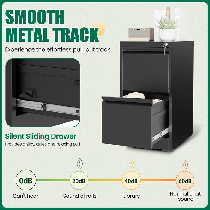 2 Drawer File Cabinet with Lock, Vertical Filing Cabinets for Home Office, Metal Storage Cabinets, Heavy Duty File Cabinet for Letter/Legal/A4/F4 Size Amsseble Required, Black