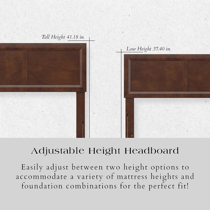 , Sophia Adjustable Modern Queen Solid Wood Headboard, Walnut