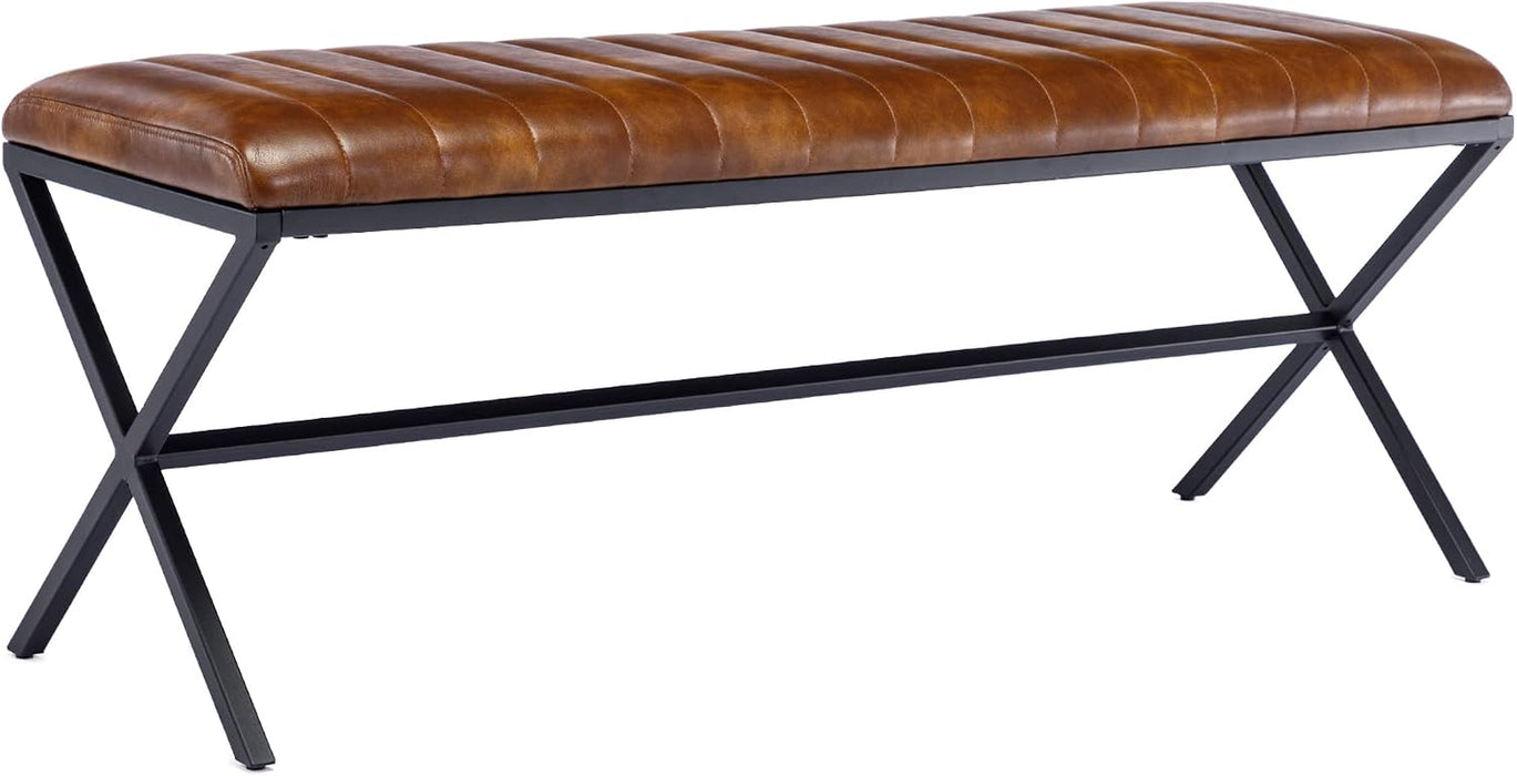 Yellowish Brown PremiumLeather EndBed Velvet Bench