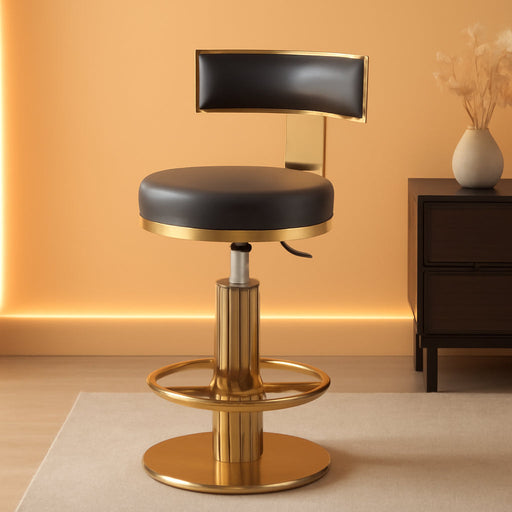 Swivel Bar Stools with Backrest, Modern Adjustable Height Counter Stool with Metal Legs and Comfortable Cushion, Black and Gold Bar Chair for Kitchen Island Counter (Black)