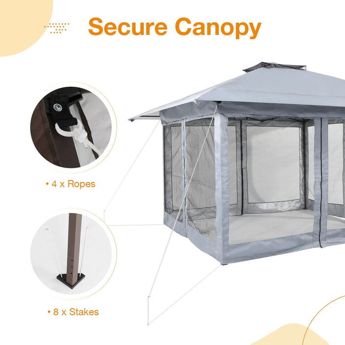 13'X13' Pop up Gazebo, Outdoor Gazebo Tent with W/ Netting Walls, Double Vented Roof Canopy, Grey