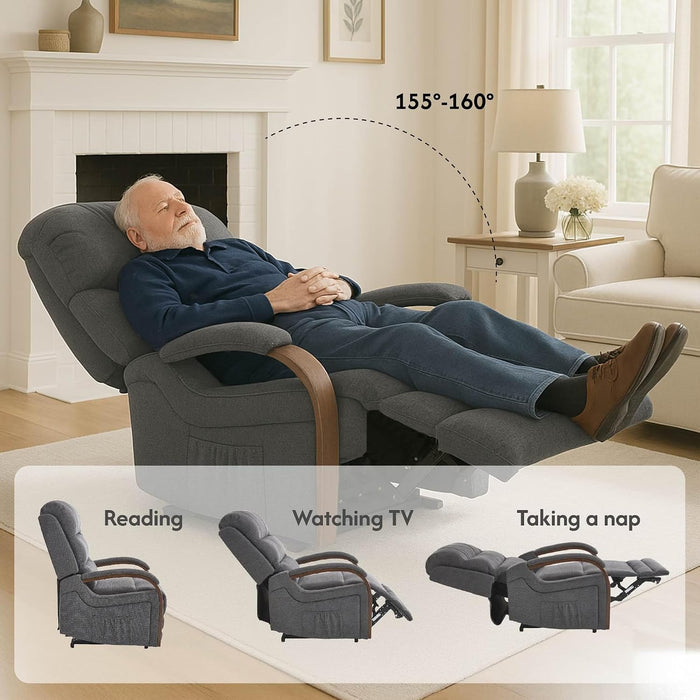 FLEXISPOT Dual Motor Power Lift Recliner Chair for Elderly, Electric Lay Flat Reclining Chair with Massage & Heat, Side Pockets, Fabric Single Sofa for Living Room