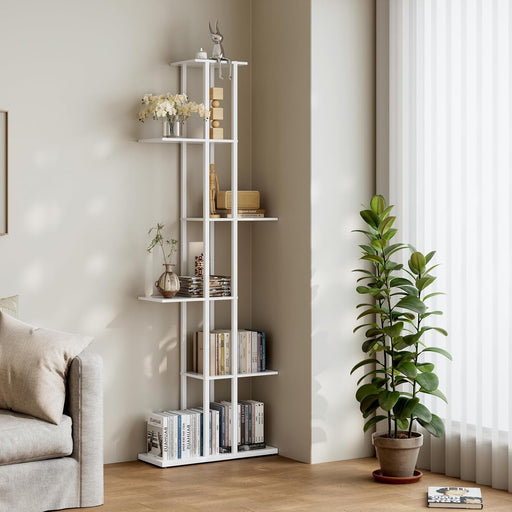 White 6-Tier Corner Bookshelf Slim 9.45x20.8x62.2In