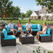 7-Piece Outdoor Patio Furniture Sets, Manual Weaving Rattan Conversation Sectional Sofa with Tempered Glass Coffee Table, All-Weather PE Wicker & Thick Cushions for Garden, Backyard, Porch