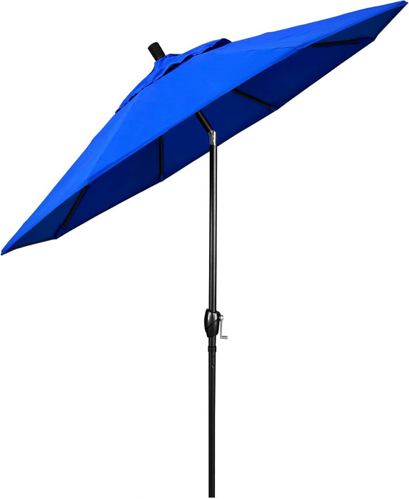 9' round Aluminum Market Umbrella, Crank Lift, Push Button Tilt, Black Pole, Sunbrella Pacific Blue