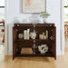 Small Sideboard Buffet Cabinet,Narrow Kitchen Storage Cabinet with 2 Rattan Doors,Mid Century Modern Thin Console Table for Living Room,Entryway(39.4" Walnut)