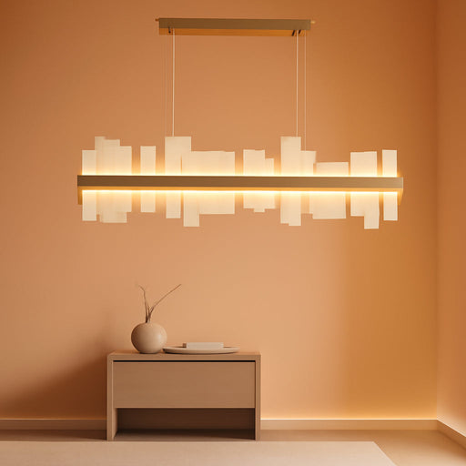 Alabaster Rectangle Chandelier, Natural Spanish Stone Texture Chandeliers, 46.8" Adjustable Alabaster Chandelier over Table for Dining Room, Bedroom, Island– Modern Luxury Ceiling Lighting