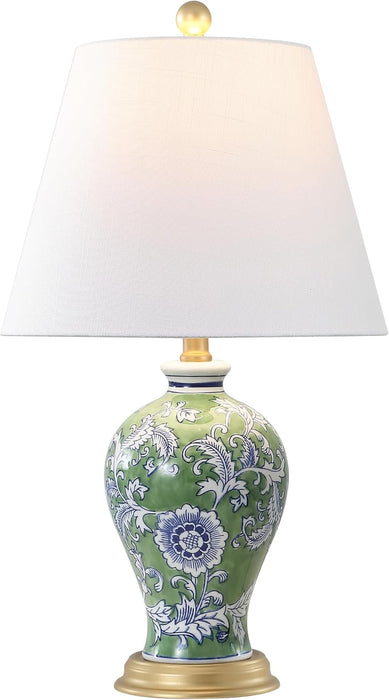 Grace 24" French Country Floral Urn Ceramic Lamp, Green/White