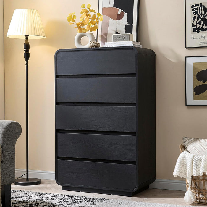 Black Hardwood Dresser With Curved Front StoragePanel