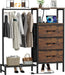 Dresser for Bedroom with Hanging Rack, 3 Drawers Closet with Charging Station, Fabric Chest of Drawers with Clothes Rack, Storage Organzier for Hallway Entryway, Brown