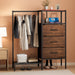 Dresser for Bedroom with Hanging Rack, 3 Drawers Closet with Charging Station, Fabric Chest of Drawers with Clothes Rack, Storage Organzier for Hallway Entryway, Brown