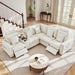 Oversized Modular Sectional Sofa with 2 Power Reclining, Electric Recliner Couch with Storage Console and Adjustable Headrest, Faux Leather 5 Seat Corner Sofa for Living Room-Cream White