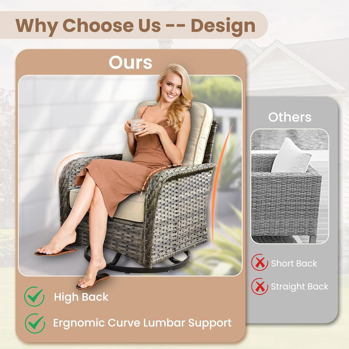 Patio Furniture Set,5 Pieces Outdoor Conversation Set,All Weather Wicker Loveseat Sofa Set with High Back Swivel Rocking Chairs Tables,Beige