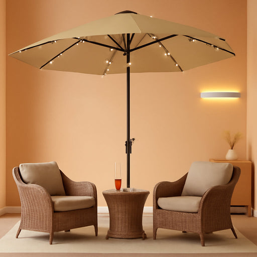 10FT Solar Patio Umbrella with LED Lights, UV Resistant Outdoor Shade