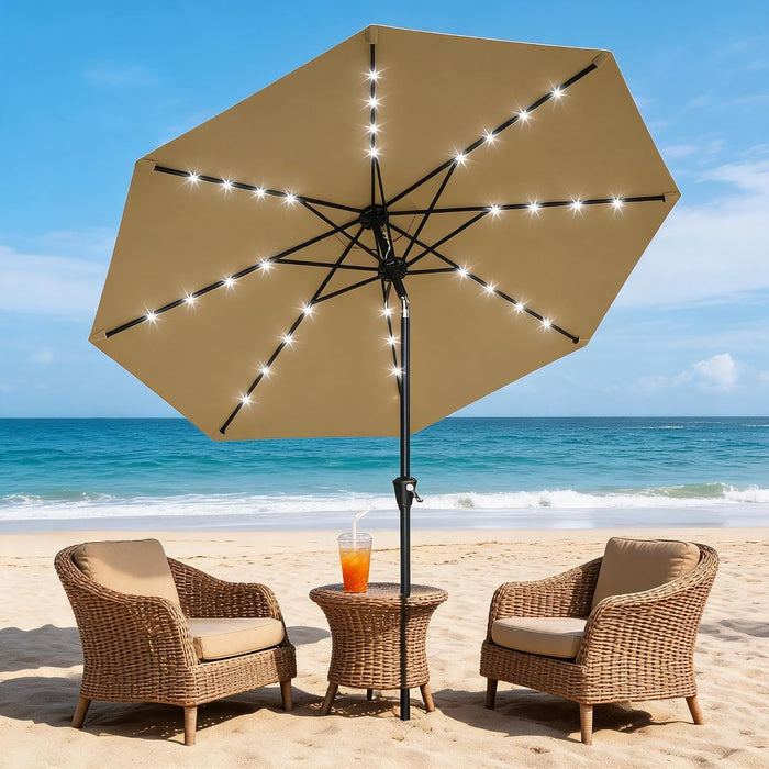 10FT Solar Patio Umbrella with LED Lights, UV Resistant Outdoor Shade