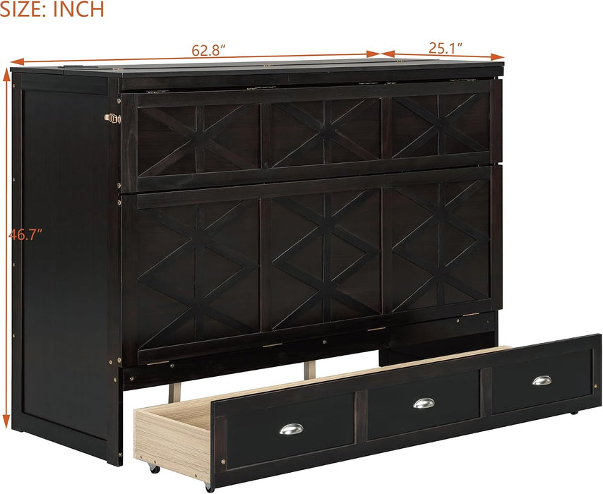 Brushed Espresso Queen Murphy Cabinet Bed USBPorts