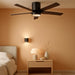 48" DC Flush Mount Ceiling Fan with Lights, 6-Speed Reversible DC Motor, 3CCT, Low Profile Hugger Ceiling Fan for Living Room Bedroom Kitchen, Black Finish and Black/Walnut Blades