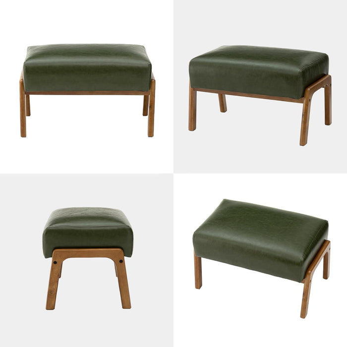 Foot Stool Ottoman, Modern Leatherette Sofa Stool Vanity Chair with Rubber Wood Frame, Footrest Ottoman Bench for Living Room, Entryway, Hunter Green