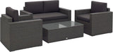 4 Piece Wicker Patio Furniture Set with Cushions, Outdoor Sectional Furniture with 2 Sofa, Loveseat, and Glass Top Coffee Table, Conversation Sofa Sets for Garden, Gray