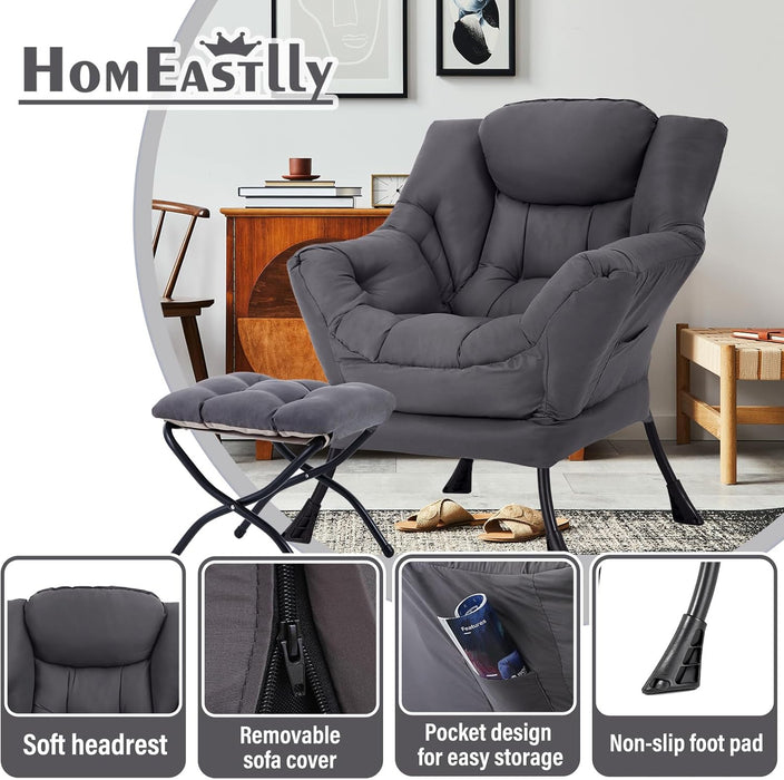 Oversized Dark Grey Ergonomic Armchair With Ottoman