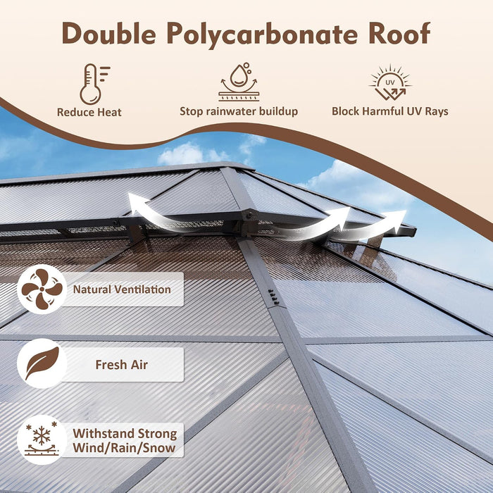 12x20 Polycarbonate Gazebo Dark Brown Aluminum Frame