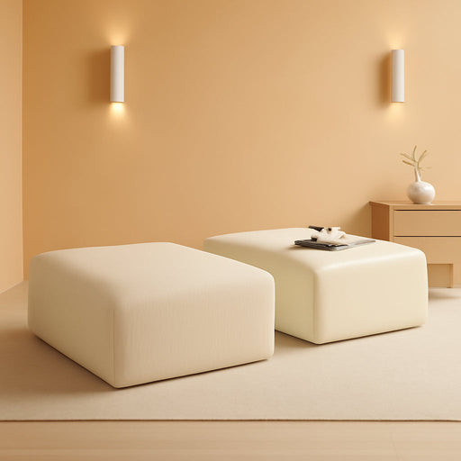 40" Square Stuffed Ottoman Pouf for Sofa Couch, Corduroy Poufs with Foam Chunk Filling, Furry & Fluffy Pouf Footstool Movable Ottoman. 40*31 Floor Poufs Foot Rest for Living Room, Beige(2 Piece Set)