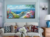 Blue Landscape Wall Art Canvas for Living Room Ocean Coastal Mediterranean Painting Bedroom 100% Hand Painted Seascape Garden Flower Picture Artwork Large Framed Home Office Wall Decor, 48"X24"