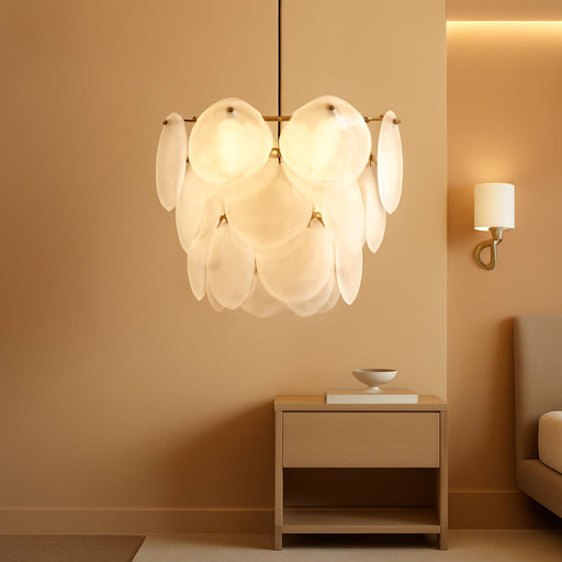 Modern Gold Glass Chandelier, 4-Light Crystal Ceiling Pendant, round Adjustable Hanging Fixture for Dining Room, Living Room, Bedroom, Foyer, G9 Base