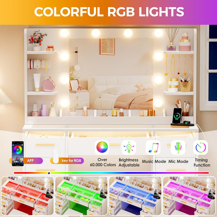 Vanity Desk With Multicolor RGB Illuminated Mirror