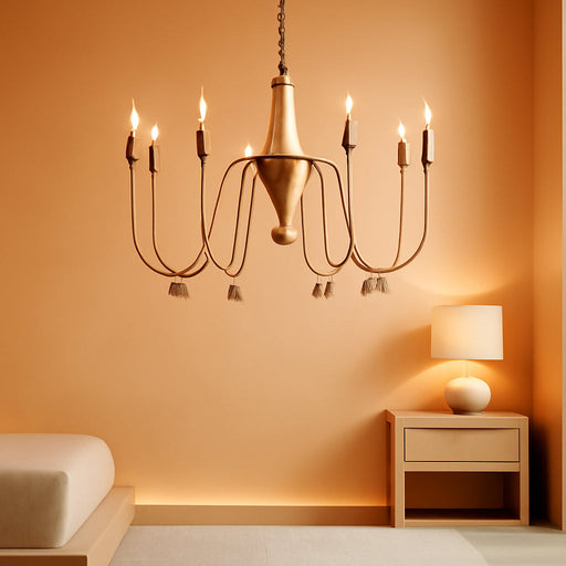 38.2" French Country Chandelier, Modern Farmhouse 8-Light Candle-Style Chandeliers Wood Pendant Light Fixture for Dining Room Living Room