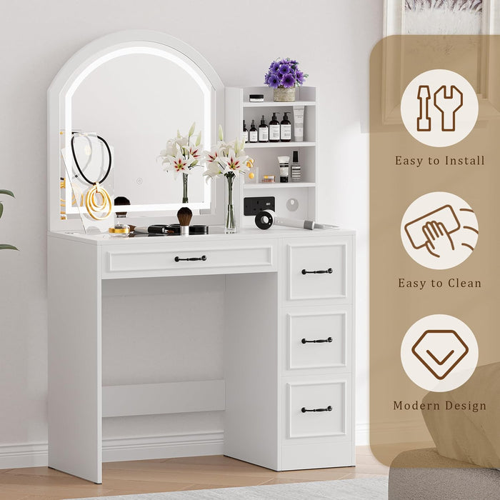 White Vanity Desk With Professional Lighted Mirror