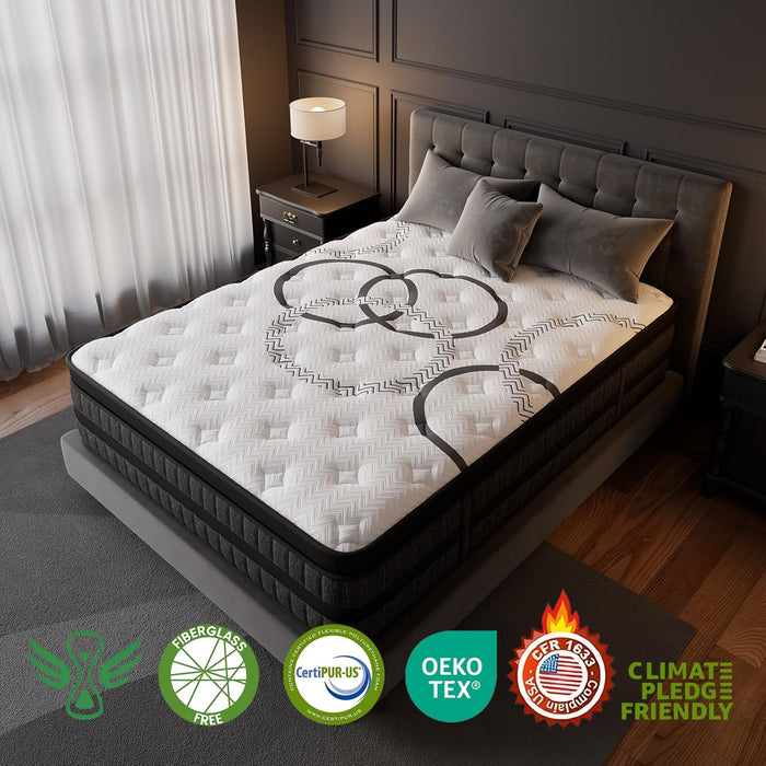 Queen Mattress 12 Inch Hybrid Mattresses Euro Top Medium Firm for Back & Lumbar Support, 365 Night Trial, Individual Pocket Spring Bed for Motion Isolation & Pressure Relief (12 Inch, Queen)