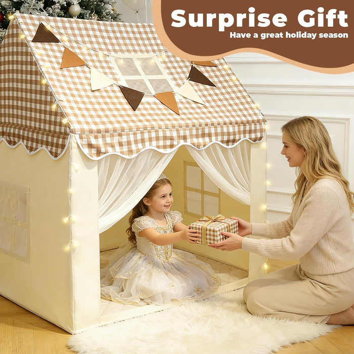 Playhouse for Indoor & Outdoor, with Star Light, Flags and Carry Bag, Washable Kids Tent for Girls & Boys (Lattice Top)