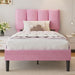 Twin Size Bed Frame with Upholstered Headboard, Velvet & Pink