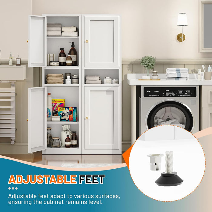 67 Inches Tall Narrow White Adjustable StorageCabinet