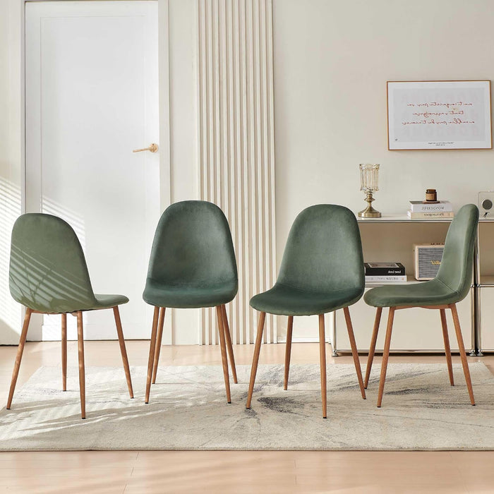 Dining Chairs Set of 4, Mid Century Modern Green Velvet Upholstered Fabric Kitchen Chairs with Backrest & Metal Legs for Living Room, Dining Room, Vanity - Green