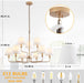 33" Gold Chandelier for Dining Room Light Fixture with White Fabric Shades, 9-Light Brass Modern Farmhouse 2 Tiered High Ceiling Lantern Chandelier Pendant Light for Foyer Entryway Living Room Kitchen