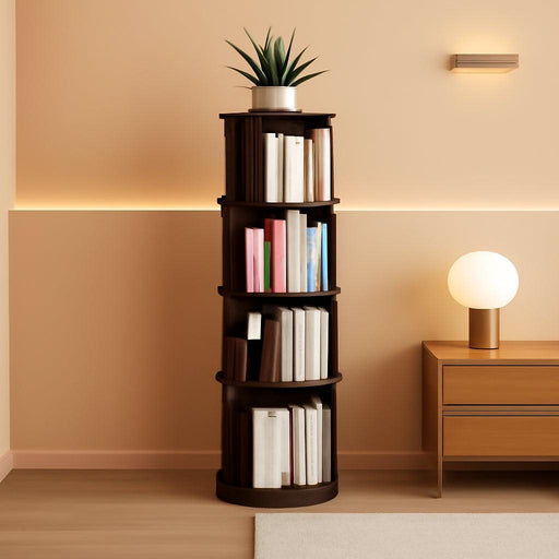 360°Rotating Bookshelf,4 Tier Corner Bookcase,Book Shelf,Floor Storage Wood Organizer for Sturdy,Home Office,Living Room,Bedroom,Kids Room