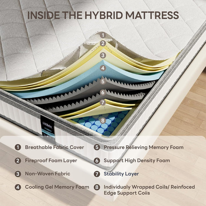 Full Mattress, 10 Inch Gel Memory Foam Mattress Zoned Pressure Relief with Medium Firm, Mattress in a Box Individual Pocket Springs for Motion Isolation, SG Made, Certipur-Us Certified