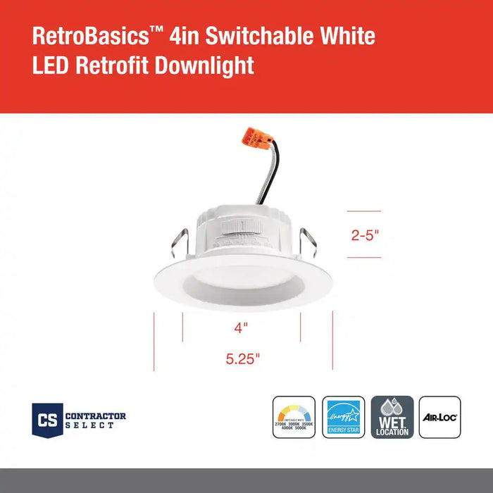 Contractor Select RB4S 4 In. Selectable CCT Integrated LED White Smooth Recessed Light Trim