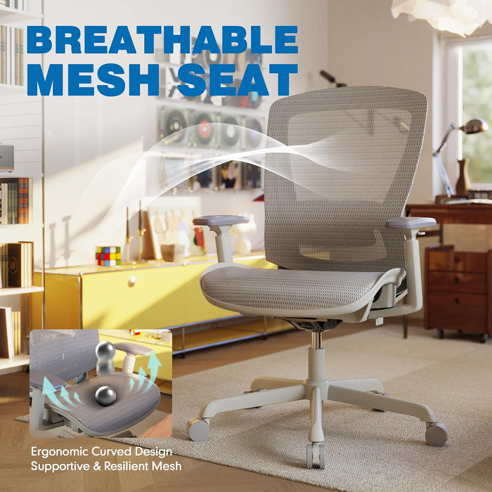 Mesh Office Chair,Ergonomic Computer Desk Chair,Sturdy Task Chair- Adjustable Lumbar Support & Armrests,Tilt Function,Comfort Wide Seat,Swivel Home Office Chair (Grey Frame Grey Mesh)