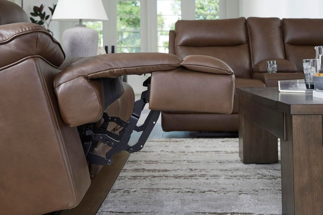Vonryan Modern Leather Match Power Reclining Sofa with USB Ports, Dark Brown