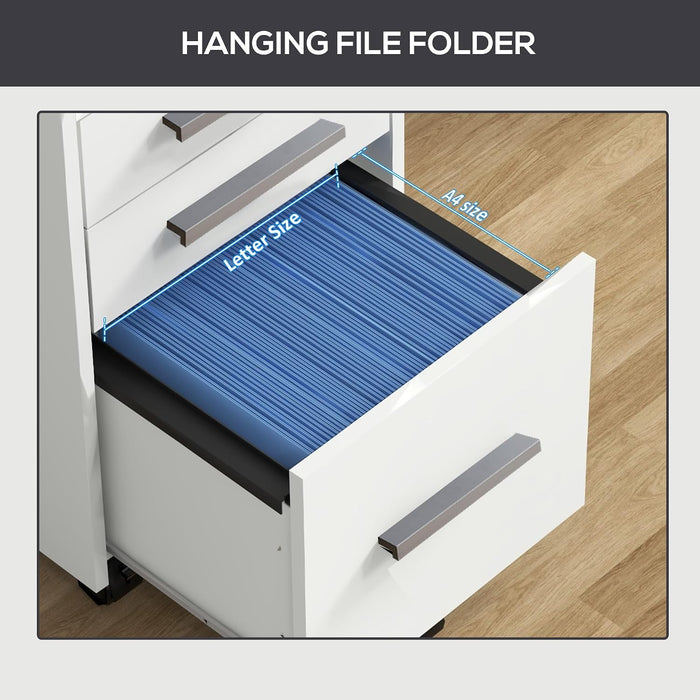 3 Drawer Vertical File Cabinet Lock 15.4" X 15.7" X 25.7" White
