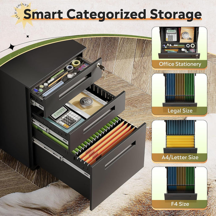 3 Drawer Mobile File Cabinet, Fully Assembled except Casters