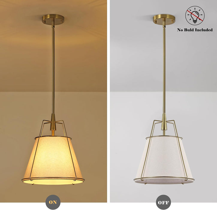 Brushed Gold Pendant Lights Kitchen Island, Drum Fabric Chandelier
