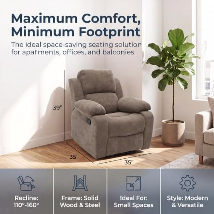 Manual Single Lounge Recliner Chair with Adjustable Backrest, Khaki