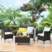 4-PCS Patio Rattan Conversation Set, Outdoor Wicker Furniture Set with Tempered Glass Coffee Table &Thick Cushion, Rattan Chair Wicker Set for Garden, Lawn, Poolside and Backyard (1, Brown)