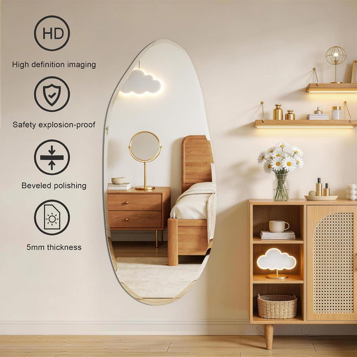 Irregular Wall Mirror,47X20 Asymmetrical Frameless Bathroom Mirror